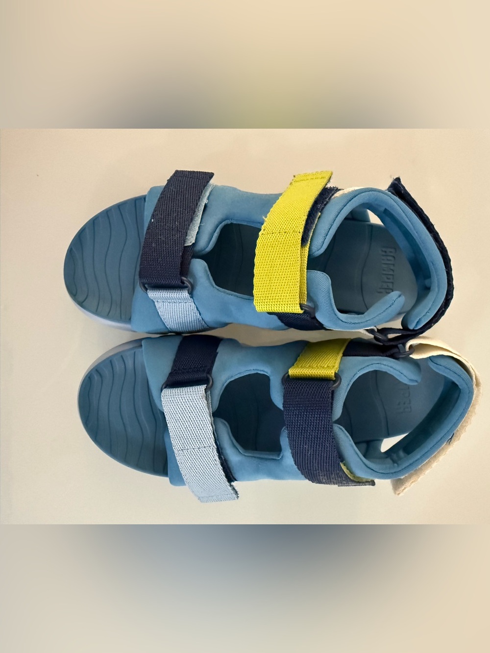 Camper Light Blue Kids Sandals with Lime Straps